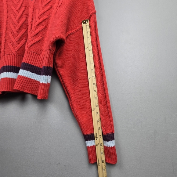 BDG Varsity Clarice Cable Knit V-neck Sweater Red Womens Size L - Picture 8 of 10